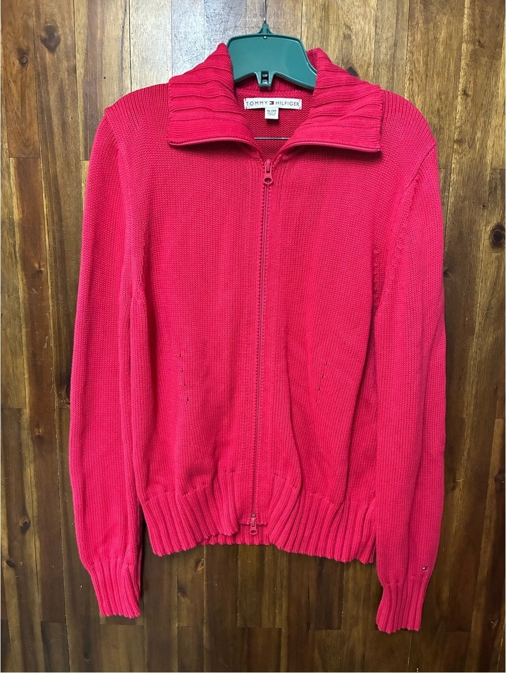 Tommy Hilfiger Hot Pink Cotton Zip Cardigan Sweater XL Preppy Y2K Coastal